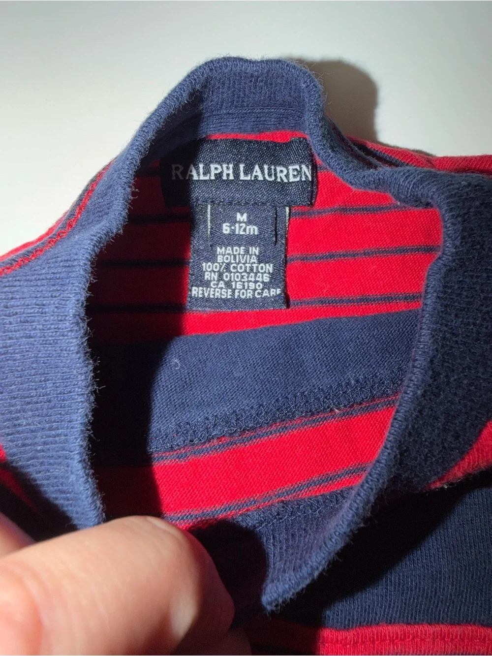 Ralph Lauren Polo Baby Boy Outfit 6-12M Shirt + Pants Navy Red Stripe Pony 2pc